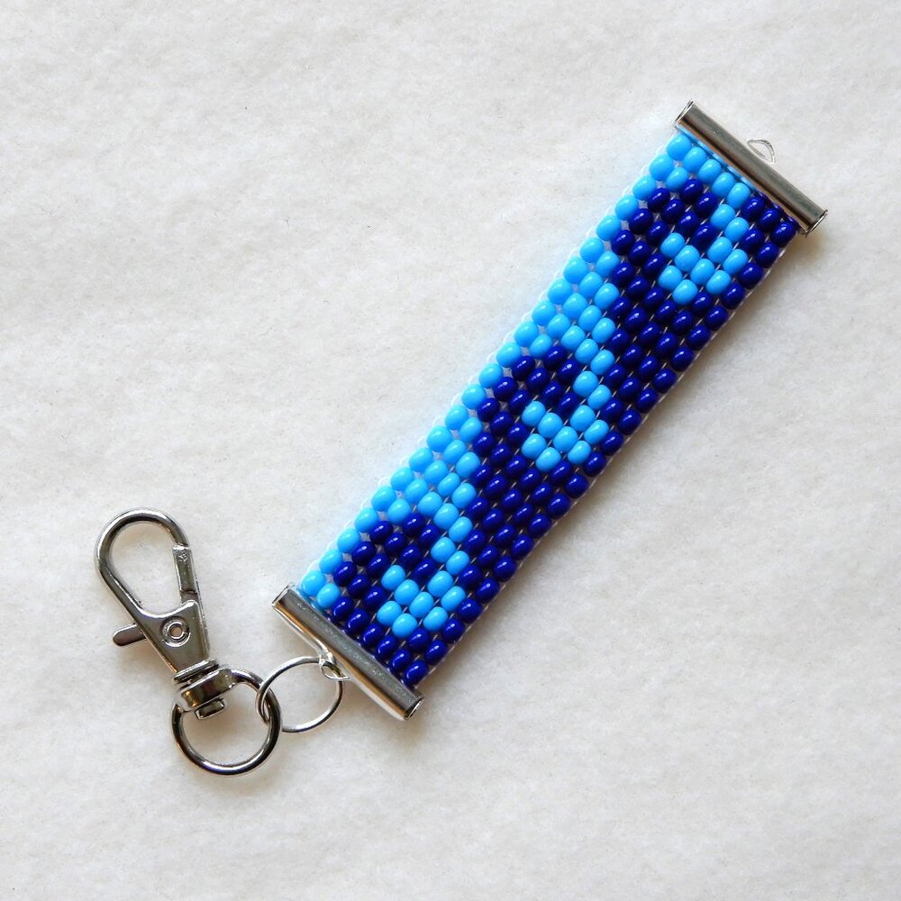 Blue Wave bead keychain / bag charm, handmade, seed beads, blue on blue